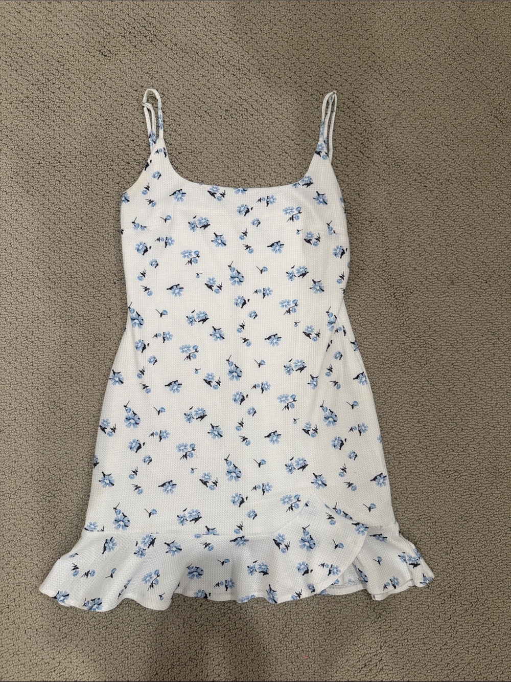 Princess Polly White Mini Dress with Blue Floral Print and Ruffle Hem